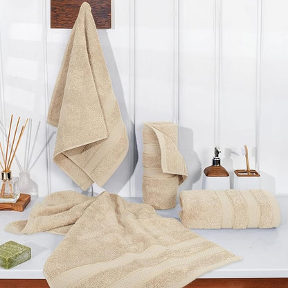 American Soft Linen Salem 100% Cotton Turkish 4 Piece Hand Towels for Bathroom, 600 GSM Soft Absorbent Quickdry Hand Face Towel Set, Beige