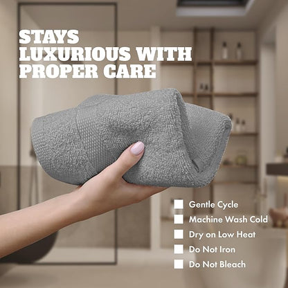 White Classic Wealuxe Light Gray Washcloths 24 Pack - 600 GSM 100% Ring-Spun Cotton Wash Cloths for Showering, Highly Absorbent and Soft | 12x12 Inches