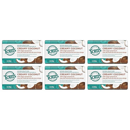 Tom's of Maine Natural Beauty Bar Soap, Creamy Coconut With Virgin Coconut Oil, 5 oz. 6-Pack (Packaging May Vary)