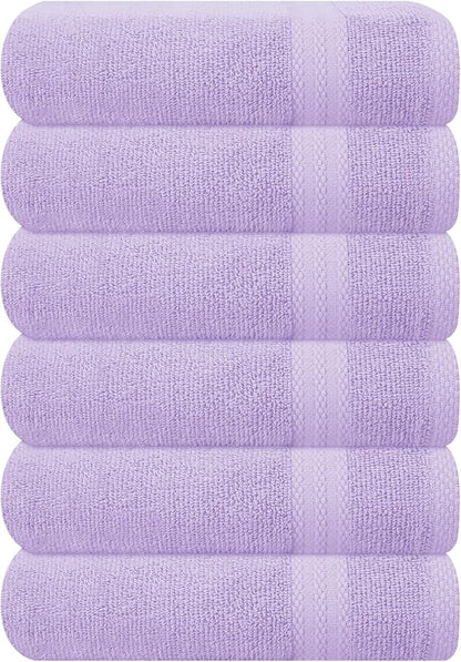 GLAMBURG Ultra Soft 6-Piece Hand Towel Set 16x28-100% Ringspun Cotton - Durable & Highly Absorbent Hand Towels - Ideal for use in Bathroom, Kitchen, Gym, Spa & General Cleaning - Purple