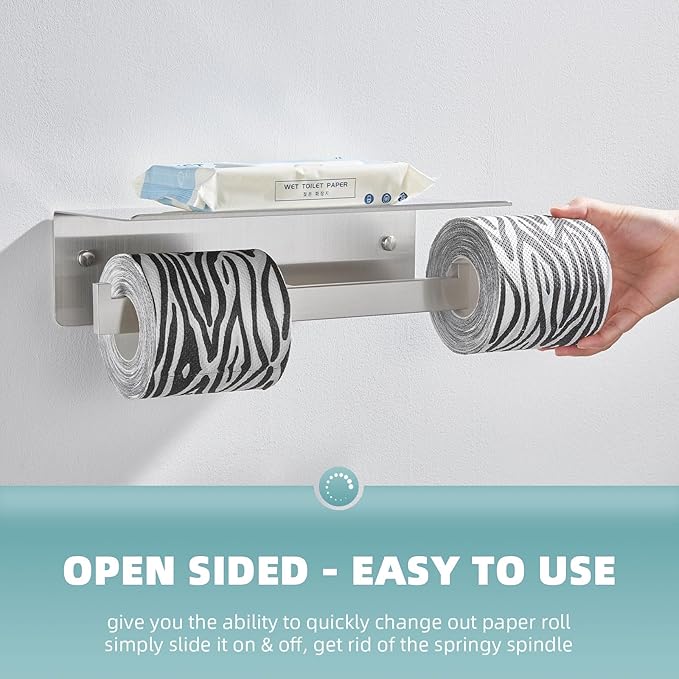 Angle Simple Bathroom Toilet Paper Holder, SUS 304 Stainless Steel Toilet Tissue Roll Holder with Storage Shelf, Wall Mount