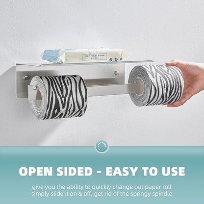 Angle Simple Bathroom Toilet Paper Holder, SUS 304 Stainless Steel Toilet Tissue Roll Holder with Storage Shelf, Wall Mount