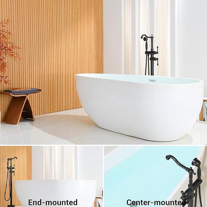 Oil Rubbed Bronze Freestanding Bathtub Faucet Sets Single Handle with 360° Swivel Spout Floor Mount Tub Filler with Handheld Sprayer, Floor Mount Bathtub Faucet, 47.2-Inch, JBTF430-ORB