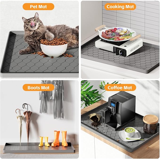 Silicone Under Sink Mat 22" x 22", kitchen Essentials and Gadgets, Shelf liner and Cabinet Protector, Home Organizers and Storage, Waterproof Bathroom Tray