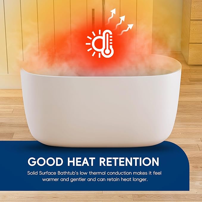 47" Stone Resin Freestanding Bathtub, Oval Solid Surface Bathroom Freestanding Tub, Thin Edge Stand Alone Tub with Integrated Slotted Overflow and Pop-up Drain, Matte White AMG025-1200