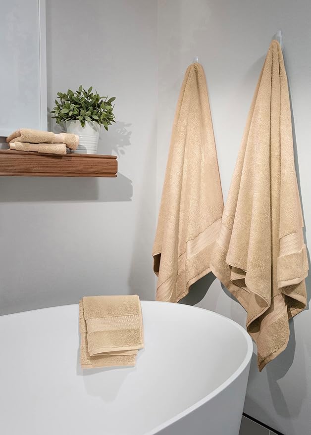 Fabdreams 100% Organic Cotton Bath Sheet Set of 2 700 GSM Oversized Towels Ultra Soft Plush Absorbent Durable Skin-Friendly Spa Hotel Premium Comfort Large 36 x 70 in Dune Tan