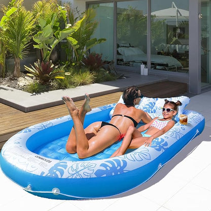 Inflatable Tanning Pool Lounger Float with Cervical Pillow - Pool Floats Adult for Sunbathing, Backyard, Pool Party - Inflate Ball Pit for Babies - Kids Swimming Pool Bed