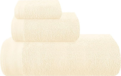 Ultra Soft 3 Pack Cotton Towel Set, Contains a Bath Towels 28x55 inch, a Hand Towels 16x24 inch & a Wash Coths 12x12 inch, Ideal Everyday use, Compact & Lightweight - Ivory