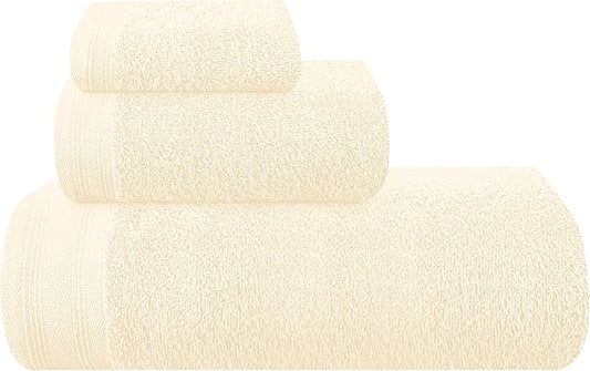 Ultra Soft 3 Pack Cotton Towel Set, Contains a Bath Towels 28x55 inch, a Hand Towels 16x24 inch & a Wash Coths 12x12 inch, Ideal Everyday use, Compact & Lightweight - Ivory