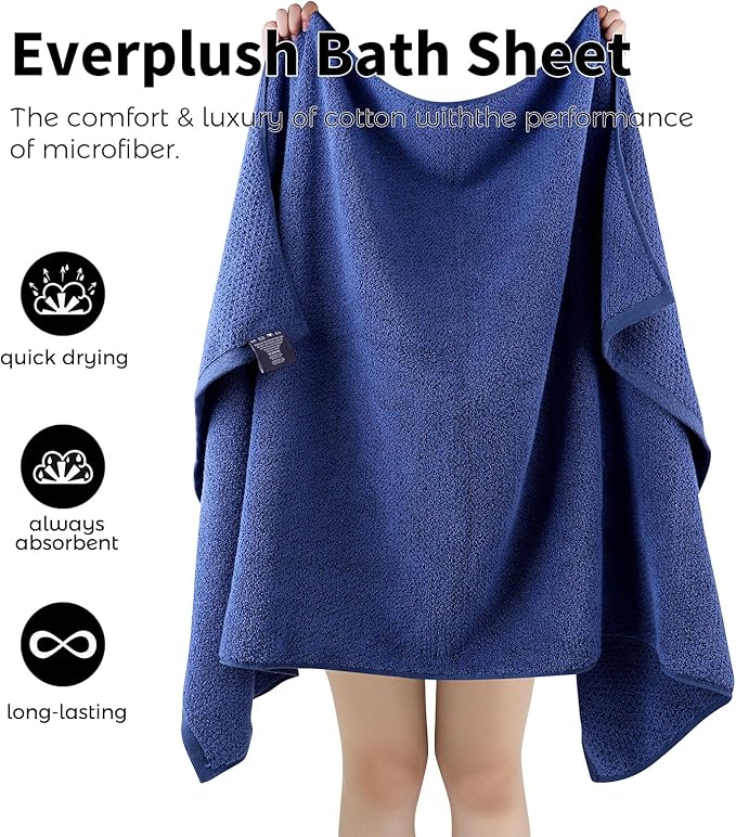 Everplush Diamond Collection Extra Large Bath Sheet Towel – 1 Pieces, Super Soft & Highly Absorbent, Quick-Drying & Extra Large. Perfect for Bathroom, Pool, Swimming Use (Navy, 35" x 66" 1PK)