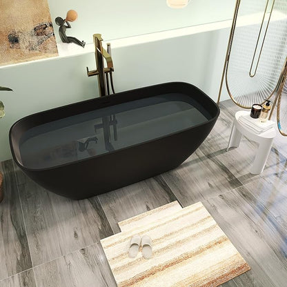 67" Premium Solid Surface Freestanding Bathtub, Upgraded Oval Stone Resin Soaking Tubs with Overflow and Pop-up Drain, Matte Black
