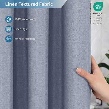 2-in-1 Waterproof Long Fabric Shower Curtain or Liner,Linen Textured,78 Inch Breathable TPU & Washable Bathroom Shower Curtain Set with 12 Plastic Hooks,Modern,72"x78" Blue Gray