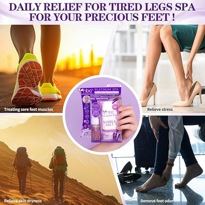 Pedicure Kit Foot Soak Set: Bubble Salt, Sugar Scrub, Massage Mask, Massage Lotion in a Box, 4 Step Foot Spa Kit for Dry Feet,Tired Feet(Lavender)