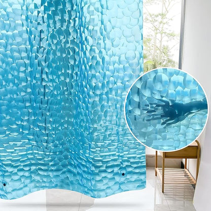 WELTRXE EVA 8G Shower Curtain Liner, 72x72 Inch 3D Clear Blue Bubble Heavy Duty Waterproof Shower Curtain Liner with Magnets Thick Plastic Shower Curtains Weighted Bathroom Shower Liner, 12 Hooks