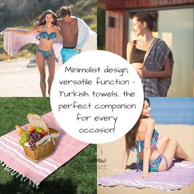 Bazaar Anatolia Turkish Beach Towel – 100% Cotton, Quick Dry, Sand Free Towel for Bathroom, Camping, Travel, Lavender – Oversized 71x39 Inches – Stripe Lilac