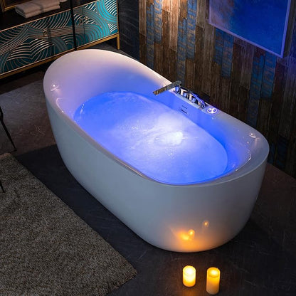 WOODBRIDGE 72" x 35-3/8" Whirlpool Water Jetted and Air Bubble Freestanding Heated Soaking Combination Bathtub wirh LED control panel and Faucet, BJ400+F0041CH