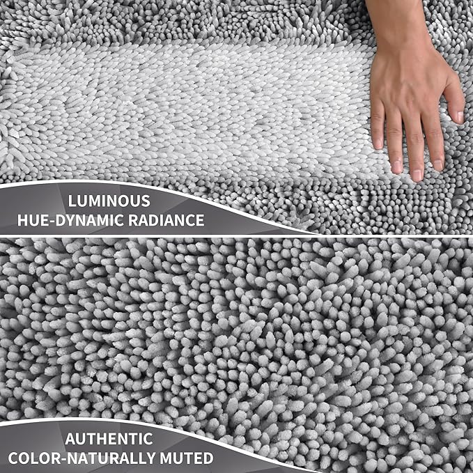 Yimobra Chenille Bathroom Rugs Non Slip, Extra Thick Soft Absorbent Bath Rug 31.5x20 Inch, Machine Washable Quick Dry Bath Mat for Bathroom Floor, Tub and Shower, Home Decor Accessories, Light Grey