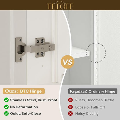 TETOTE 20" x 26" White Medicine Cabinet with Stepless Adjustable Shelves Beveled Mirror with Storage for Bathroom Vanity Recessed or Surface Wall Mount