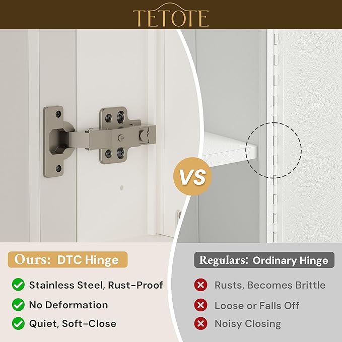 TETOTE White Medicine Cabinet 16" x 24" Bathroom Mirror with Storage Stepless Adjustable Shelves Beveled Aluminum Framed Modern Farmhouse Medicine Cabinets Recessed or Wall-Mounted