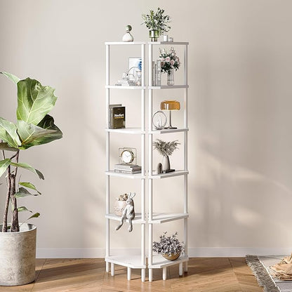 6 Tier Corner Shelf, 66.5'' Tall Standing Shelf, Narrow Display Shelf Stand, Modern Corner Bookshelf, Plant Stand, Corner Bookcase for Living Room, Bedroom, Bathroom, White LCS502W