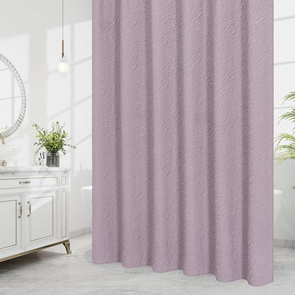 MitoVilla Lavender Shower Curtain, Farmhouse Waves Fabric Shower Curtains for Modern Hotel Bathroom Decor, 3D Geometric Embossed Textured, Waterproof & Wrinkle Resistant, 72 x 72