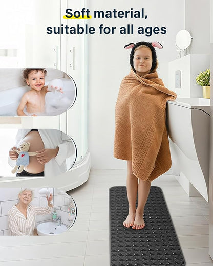 Non Slip Bathtub Mat for Tub & Shower, Machine Washable 40"x16" Anti Slip Bath Mat with 2 Hooks, Soft & Comfortable and Extra Largefor Families, Black