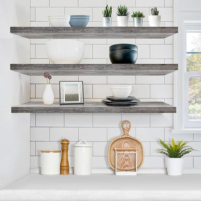 Sorbus Floating Shelves for Wall - 48 Inch Long Bathroom Shelves, Wall Decor for Bedroom, Kitchen, Living Room & Book Storage - Mounted Floating Shelf with Invisible Brackets (Gray, 2 Pack)