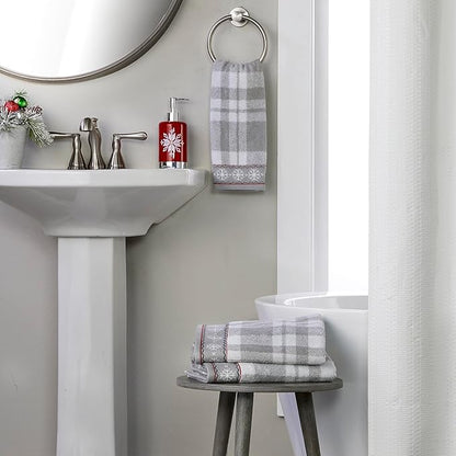SKL Home Winter/Christmas Whistler Plaid Hand Towel 2pc Set for Bath/Kitchen/Bar & Gift, Gray