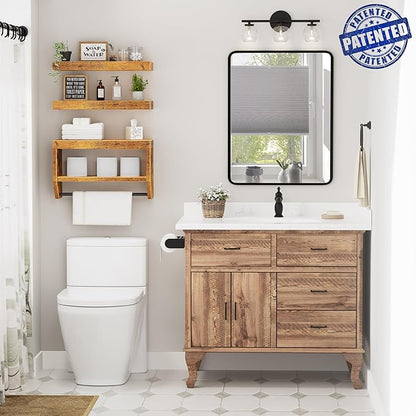 QEEIG Bathroom Floating Shelves for Wall - Shelf Over Toilet Paper Storage Farmhouse 16 inch Set of 3, Rustic Brown (028-40BN3)