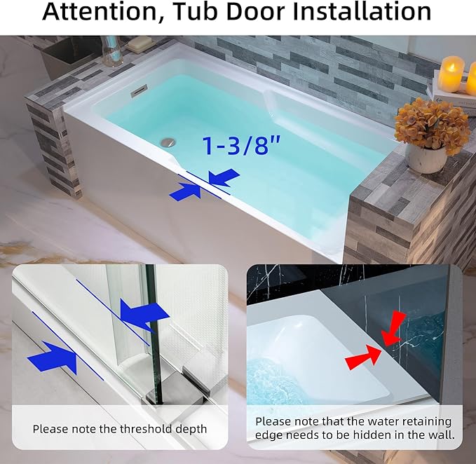 WOODBRIDGE 60" Acrylic Rectangular Alcove Soaking Bathtub in White with Left Drain, Chrome pop-UP Drain Included BA6030L