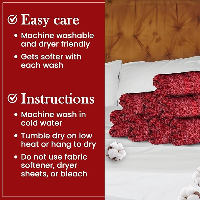 HALLEY Turkish 8 Pack Premium Washcloths (8 Pieces) 650 GSM Highly Absorbent Super Soft 100% Cotton - 8 Washcloths (Red)