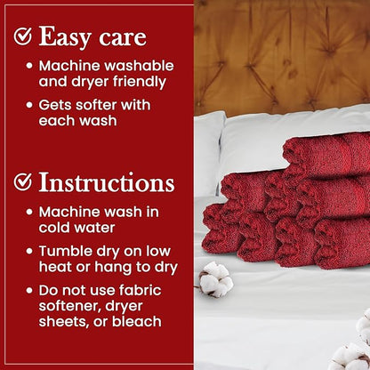 HALLEY Turkish 8 Pack Premium Washcloths (8 Pieces) 650 GSM Highly Absorbent Super Soft 100% Cotton - 8 Washcloths (Red)