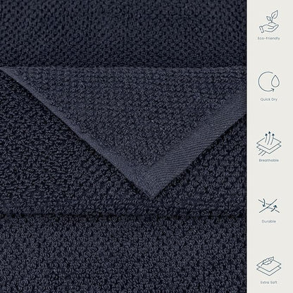 CASA COPENHAGEN Popcorn Textured 4 Pieces Bath Towel Set- Navy Blue, 550 GSM 4 Bath Towel Rough & Tough Use Cotton Towels Gift Set for Bathroom