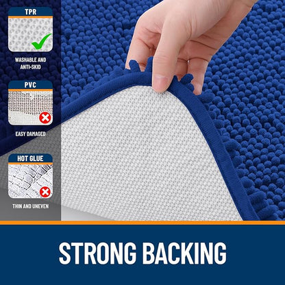 OLANLY Bathroom Rugs 47x24, Extra Soft Absorbent Chenille Bath Rugs, Rubber Backing Quick Dry, Machine Washable Bath Mats for Bathroom Floor, Tub and Shower, Home Decor Accessories, Royal Blue