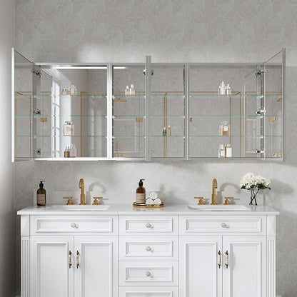 WELLFOR 72" x 30" Rectangle Medicine Cabinet Mirror, Surface Mount or Recessed Medicine Cabinet with Tempered Mirror, Anodized Chrome Aluminum Frame, Bathroom Mirror with Storage