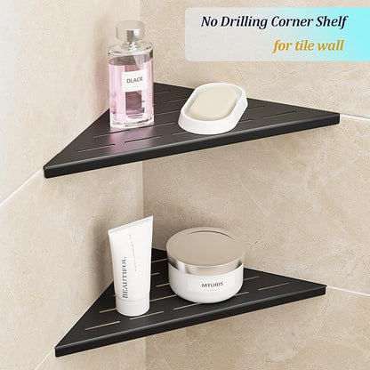 Neodrain 12 Inch Matte Black Corner Shelf Set of 2,Shower Shelves for Tile Wall Insert, 304 Stainless Steel Storage for Bathroom, No Drilling
