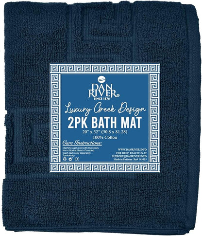 DAN RIVER Greek Cotton Bath Mats Set of 2 – Not a Bathroom Rug, Ultra Soft, Highly Absorbent & Machine Washable Bath Mat Towel for Bathroom Floor Mat – Durable, Quick-Dry, 21x34 Inches, Blue Opal