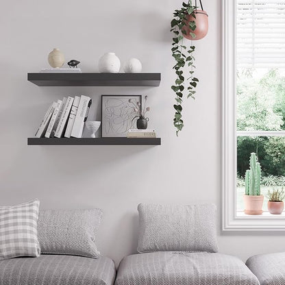 Floating Shelf, Set of 3 Wall Shelf, 36 in W x 12.75 in D x 2 in H Wooden Floating Wall Shelf with Invisible Brackets for Living Room/Bedroom/Bathroom/Kitchen Storage and Decor, Black
