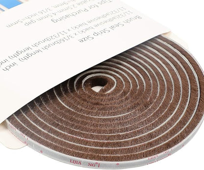 TORRAMI Felt Pile Weather Stripping Brush Strip for Window and Door Seal 11/32 inch x 11/32 inch x 16 ft,Strong Adhesive Backing Door Felt Strip for Sealing Insulation, Brown