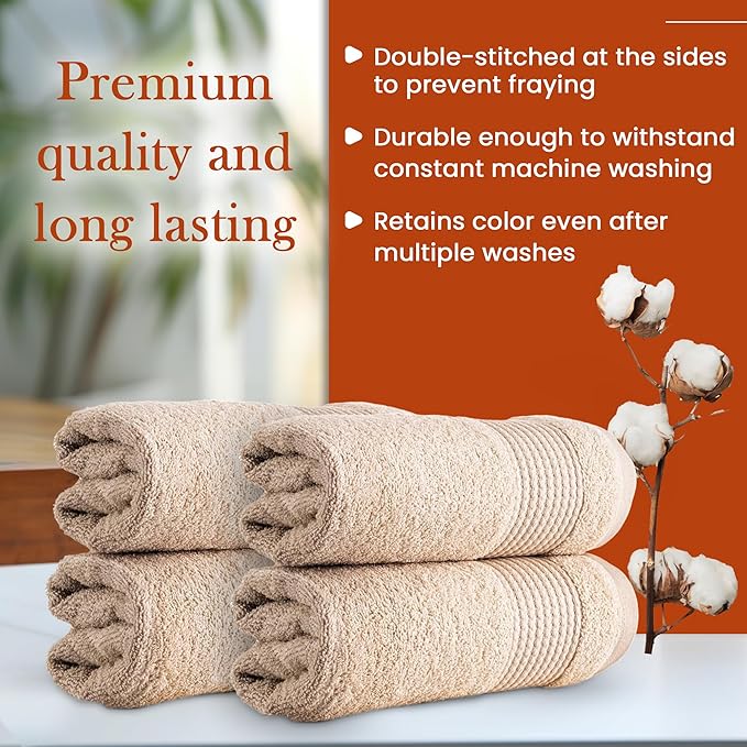 HALLEY Turkish Cotton Towels (Pack of 4) Hand Towels Super Soft Highly Absorbent 100% Cotton Towels for Bathroom and Kitchen for Mother’s Day (Tan)