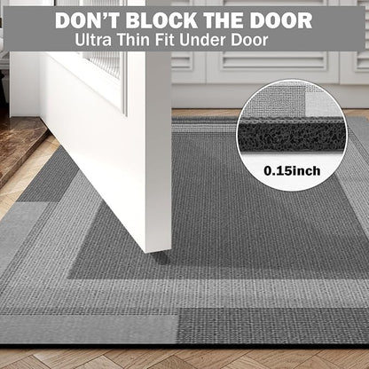 Non Slip Long Bath Mat Bathroom Runner, Rubber Backing Ultra Thin Bathroom Rugs Fit Under Door Quick Dry Super Absorbent Washable Bath Rug Shower Mat for Bathtub Sink Floor, Dark Gray 17"x47"