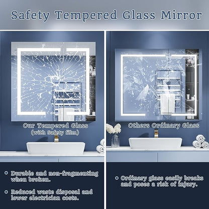 ExBrite LED Lighted Bathroom Medicine Cabinet with Mirror, 32 x 30 Inch, Recessed or Surface Mount, Anti-Fog, Stepless Dimming, Color Temperature Change, Built-in 6000K Sensor Light, Storage Shelves
