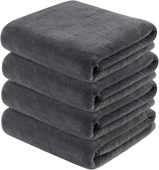 KinHwa Microfiber Bath Towels Large Bathroom Towels Absorbent Shower Soft Towels for Bathroom Large Size for Women Men Ideal Microfiber Towel for Spa, Swimming, Pool Dark Gray (4, Grey, 30x60 inch)