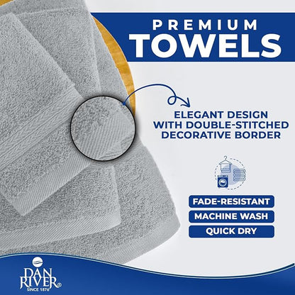 DAN RIVER 8 PC Luxury Bath Towels for Bathroom, 2 Bath, 2 Hand, and 4 Wash Cloths, 600 GSM 100% Ring Spun Cotton Towel Set, Highly Absorbent, Gym, Hotel, and Spa, Silver