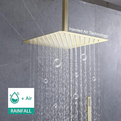 Rain Shower System, 16 Inch Ceiling Mounted Shower Faucet, Shower Combo Set with Rain Shower, Handheld Shower Head, 6 Massage Body Sprays and Pressure Balance Valve Kit