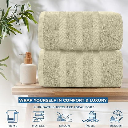 DAN RIVER 2 Pack Luxury Bath Sheets 35x70, 600 GSM, Soft & Quick Dry 100% Ring Spun Cotton Towels Ideal for Hotels, Spas, Gyms & Salons Extra Large, Beige