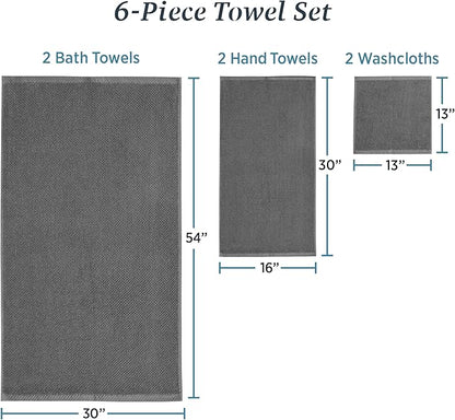 Welhome Franklin 100% Cotton Popcorn Textured Towel Set - 6 Piece 600 GSM, Soft & Plush, 2 Bath Towels, 2 Hand Towels, 2 Washcloths, Dark Gray