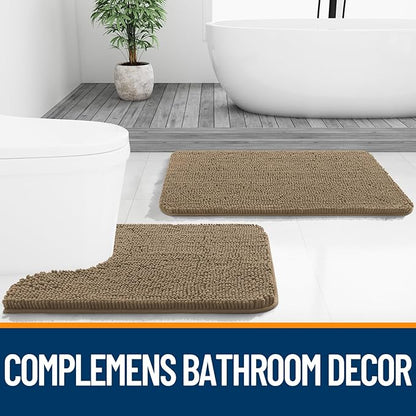 OLANLY Bathroom Rugs 47x20, Extra Soft Absorbent Chenille Bath Rugs, Rubber Backing Quick Dry, Machine Washable Bath Mats for Bathroom Floor, Tub and Shower, Home Decor Accessories, Tan