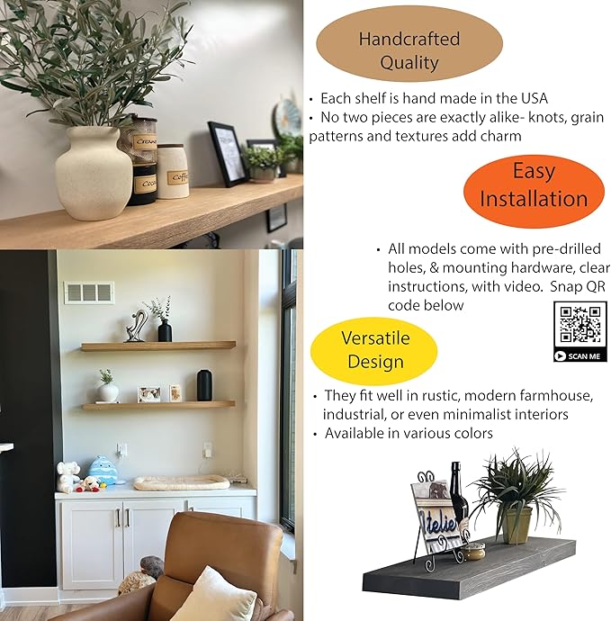 joelsantiques 30 Inch Wide Floating Shelves for Wall - 30x10x2 in - Made of Natural Wood - Easy Install - Heavy Duty - Perfect for Bathroom Kitchen, Living Room - Beige