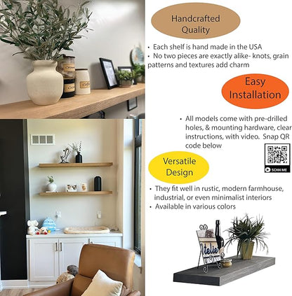 joelsantiques - 36 Inch Wooden Floating Shelves for Wall - 36x10x2 in - Made of Natural Wood - Long Heavy Duty Rustic Wall Shelves for Bedroom - Perfect for Living Room, Kitchen - Beige